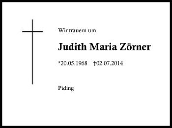 Traueranzeige von Judith Maria Zörner von Region Berchtesgadener Land