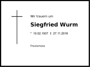 Traueranzeige von Siegfried Wurm von Region Chiemgau