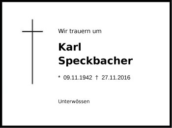 Traueranzeige von Karl Speckbacher von Region Chiemgau