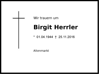 Traueranzeige von Birgit Herrler von Region Chiemgau