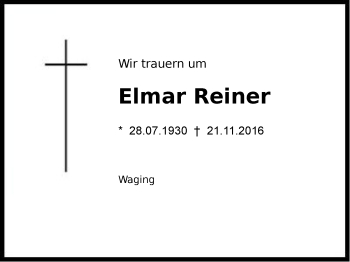 Traueranzeige von Elmar Reiner von Region Chiemgau