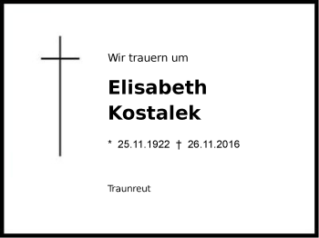 Traueranzeige von Elisabeth Kostalek von Region Chiemgau
