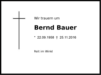 Traueranzeige von Bernd Bauer von Region Chiemgau