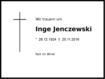 Traueranzeige von Inge Jenczewski von Region Chiemgau