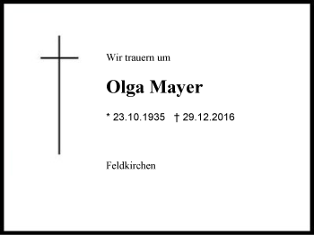 Traueranzeige von Olga Mayer von Region Berchtesgadener Land