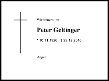 Traueranzeige von Peter Geltinger von Region Berchtesgadener Land