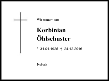 Traueranzeige von Korbinian Öhlschuster von Region Berchtesgadener Land