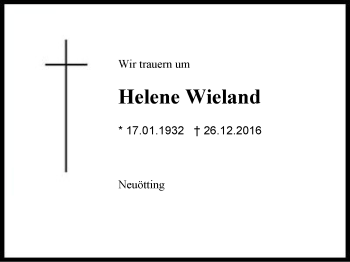 Traueranzeige von Helene Wieland von Region Berchtesgadener Land