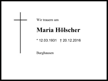 Traueranzeige von Maria Hölscher von Region Berchtesgadener Land