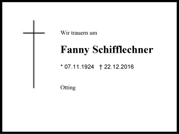 Traueranzeige von Fanny Schifflechner von Region Chiemgau