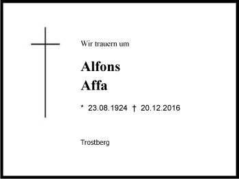 Traueranzeige von Alfons Affa von Region Chiemgau