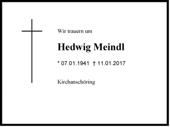 Traueranzeige von Hedwig Meindl von Region Chiemgau