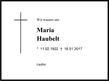 Traueranzeige von Maria Haubelt von Region Berchtesgadener Land