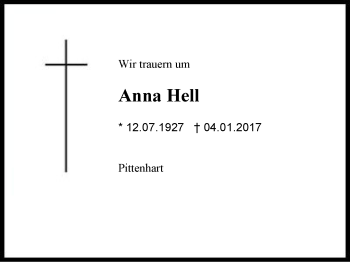 Traueranzeige von Anna Hell von Region Berchtesgadener Land
