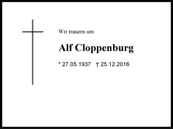 Traueranzeige von Alf Cloppenburg von Region Berchtesgadener Land