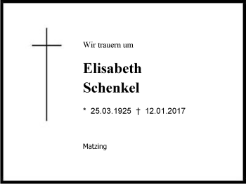 Traueranzeige von Elisabeth Schenkel von Region Chiemgau