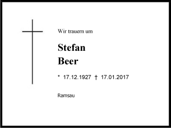 Traueranzeige von Stefan Beer von Region Berchtesgadener Land