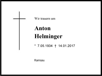 Traueranzeige von Anton  Helminger von Region Berchtesgadener Land