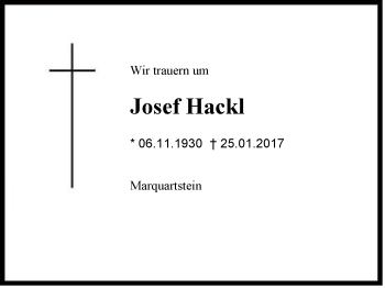 Traueranzeige von Josef Hackl von Region Chiemgau