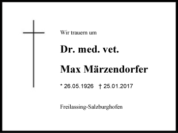 Traueranzeige von Max Märzendorfer von Region Chiemgau