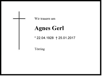 Traueranzeige von Agnes Gerl von Region Chiemgau