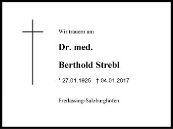 Traueranzeige von Berthold Strebl von Region Berchtesgadener Land