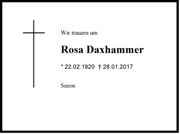 Traueranzeige von Rosa Daxhammer von Region Chiemgau