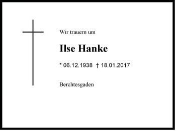 Traueranzeige von Ilse Hanke von Region Berchtesgadener Land