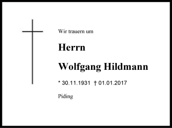 Traueranzeige von Wolfgang Hildmann von Region Berchtesgadener Land
