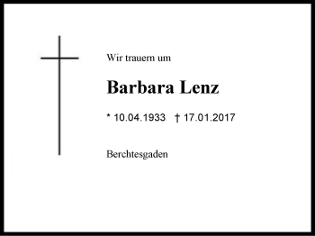 Traueranzeige von Barbara Lenz von Region Chiemgau