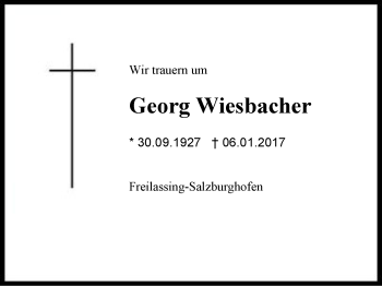 Traueranzeige von Georg Wiesbacher von Region Berchtesgadener Land