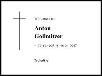 Traueranzeige von Anton Gollmitzer von Region Chiemgau