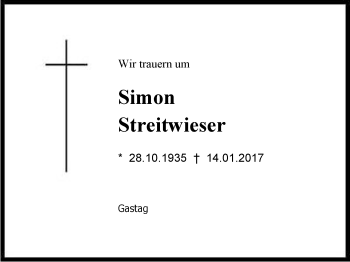 Traueranzeige von Simon Streitwieser von Region Berchtesgadener Land