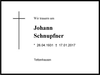Traueranzeige von Johann Schnupfner von Region Chiemgau