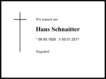 Traueranzeige von Hans Schnaitter von Region Chiemgau