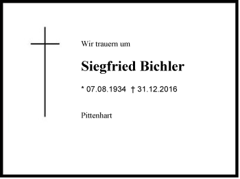 Traueranzeige von Siegfried Bichler von Region Chiemgau
