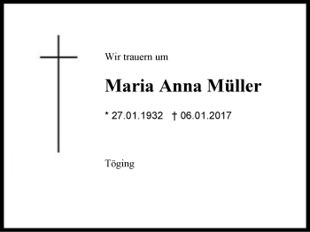 Traueranzeige von Maria Anna Müller von Region Berchtesgadener Land