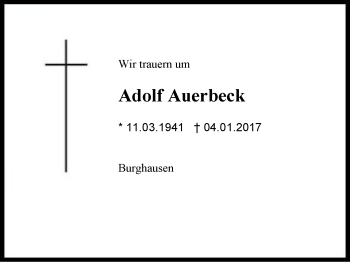 Traueranzeige von Adolf Auerbeck von Region Berchtesgadener Land