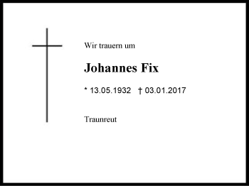 Traueranzeige von Johannes Fix von Region Berchtesgadener Land
