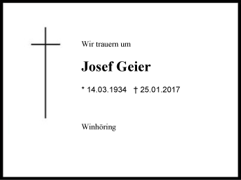 Traueranzeige von Josef Geier von Region Berchtesgadener Land