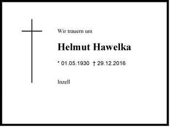 Traueranzeige von Helmut Hawelka von Region Chiemgau