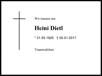 Traueranzeige von Heini Dietl von Region Berchtesgadener Land