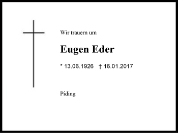 Traueranzeige von Eugen Eder von Region Berchtesgadener Land