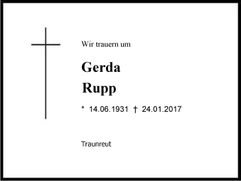 Traueranzeige von Gerda Rupp von Region Chiemgau