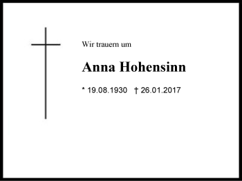 Traueranzeige von Anna Hohensinn von Region Berchtesgadener Land