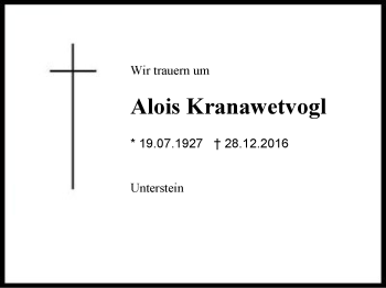 Traueranzeige von Alois Kranawetvogl von Region Chiemgau