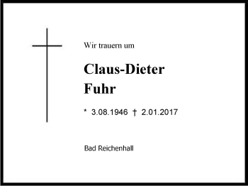 Traueranzeige von Claus-Dieter Fuhr von Region Berchtesgadener Land