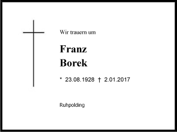 Traueranzeige von Franz Borek von Region Chiemgau