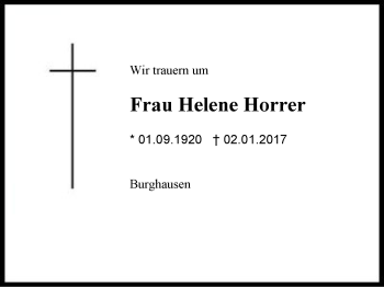 Traueranzeige von Helene Horrer von Region Berchtesgadener Land