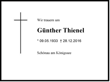 Traueranzeige von Günther Thienel von Region Berchtesgadener Land